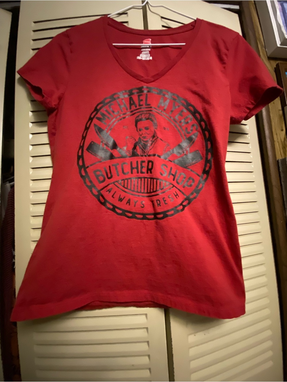 Hanes Red V-Neck Butcher Shop Graphic Tee